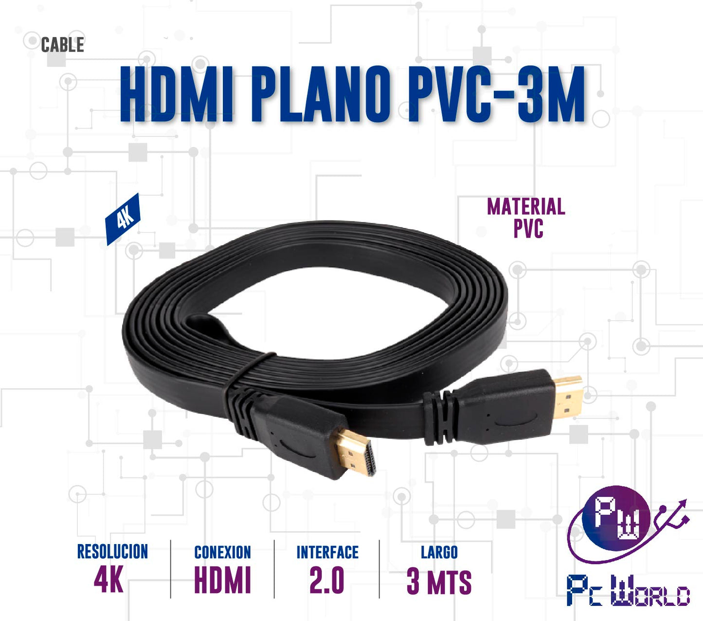 Cable de video HDMI Plano 3mtrs