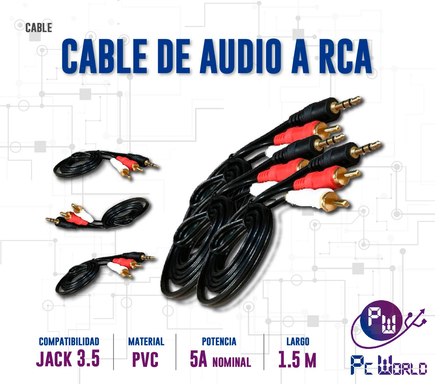 Cable De Audio De 1 Jack 3.5mm A 2 Rca