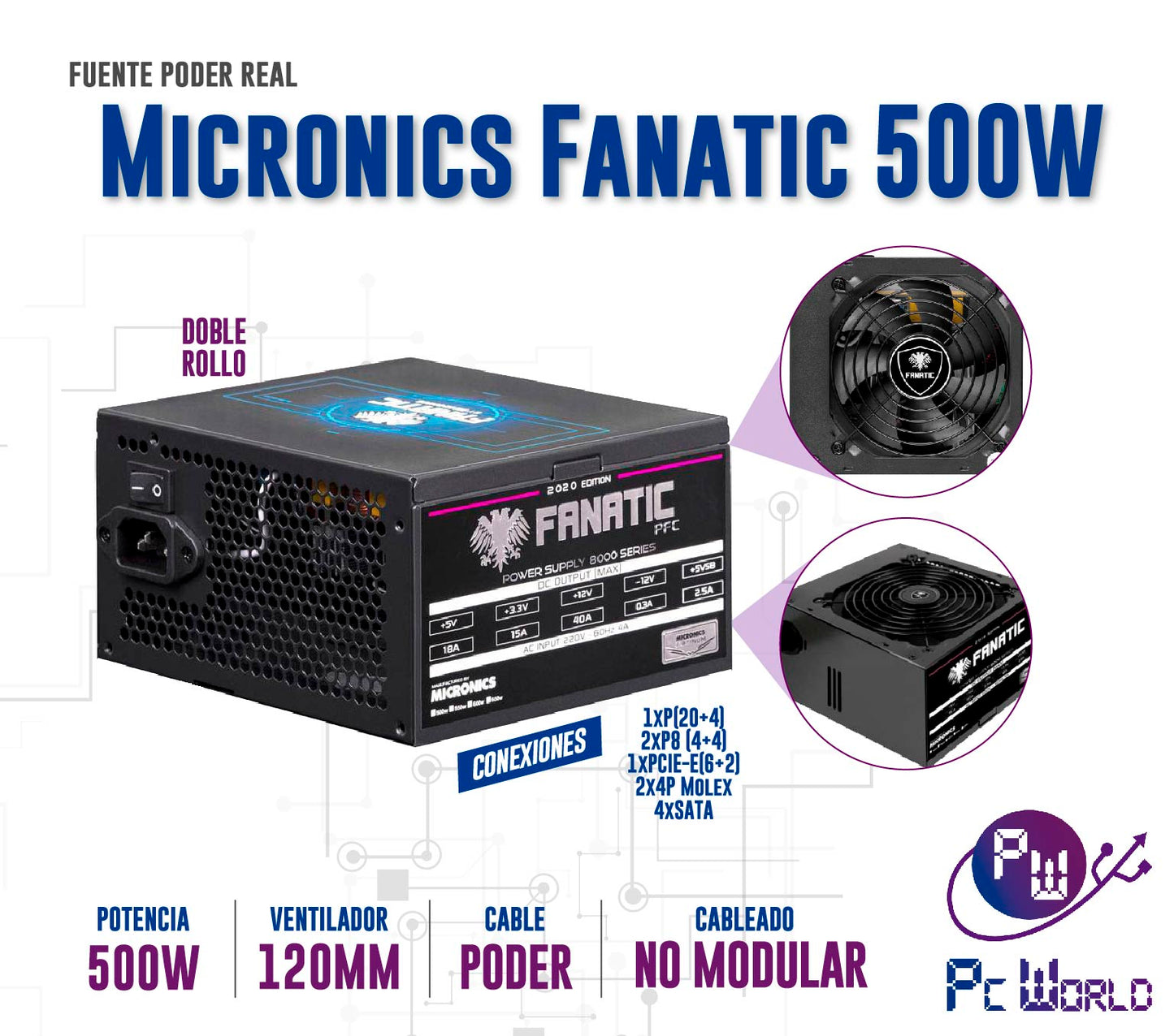 Fuente De Poder Micronics Fanatic de 500w Real