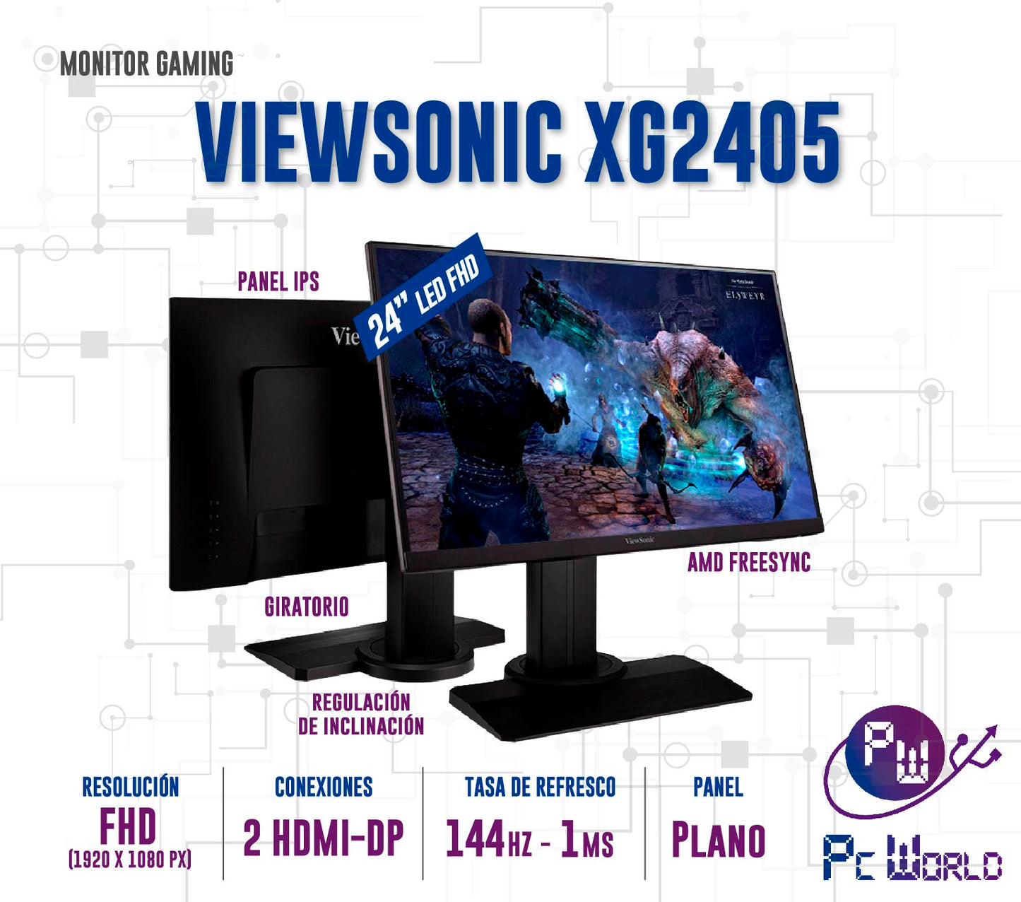 Monitor Gaming Viewsonic XG2405 de 24 FHD IPS 144Hz 1ms FreeSync