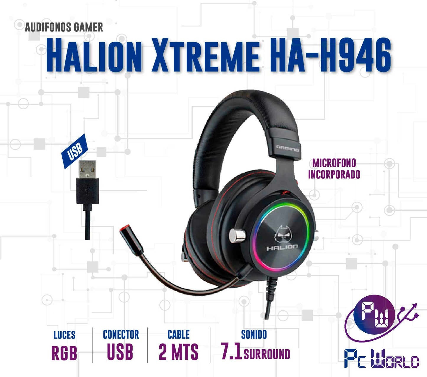 Audifonos Gaming 7.1 Halion Xtreme Ha-H946 RGB