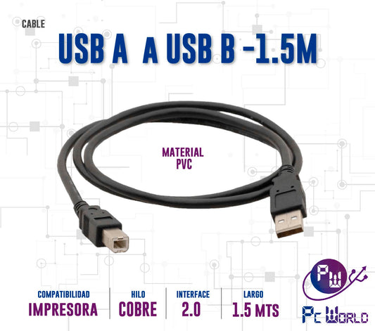 Cable USB-A a USB-B para Impresora 1.5mts