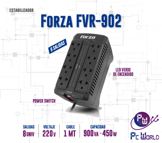 Estabilizador Forza FVR-902 De 900VA 450W - 8 Tomas