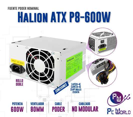 Fuente De Poder HALION ATX P8 de 600W