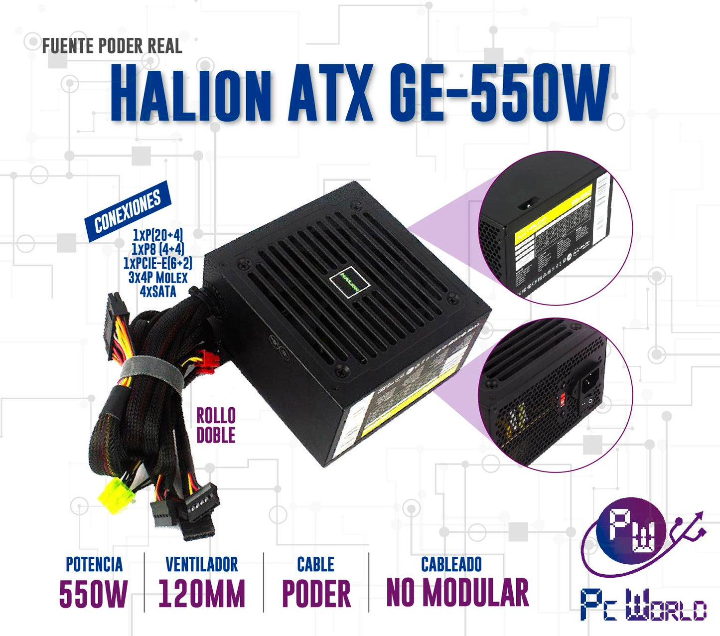 Fuente De Poder Halion Gaming GE-550 de 550W Real