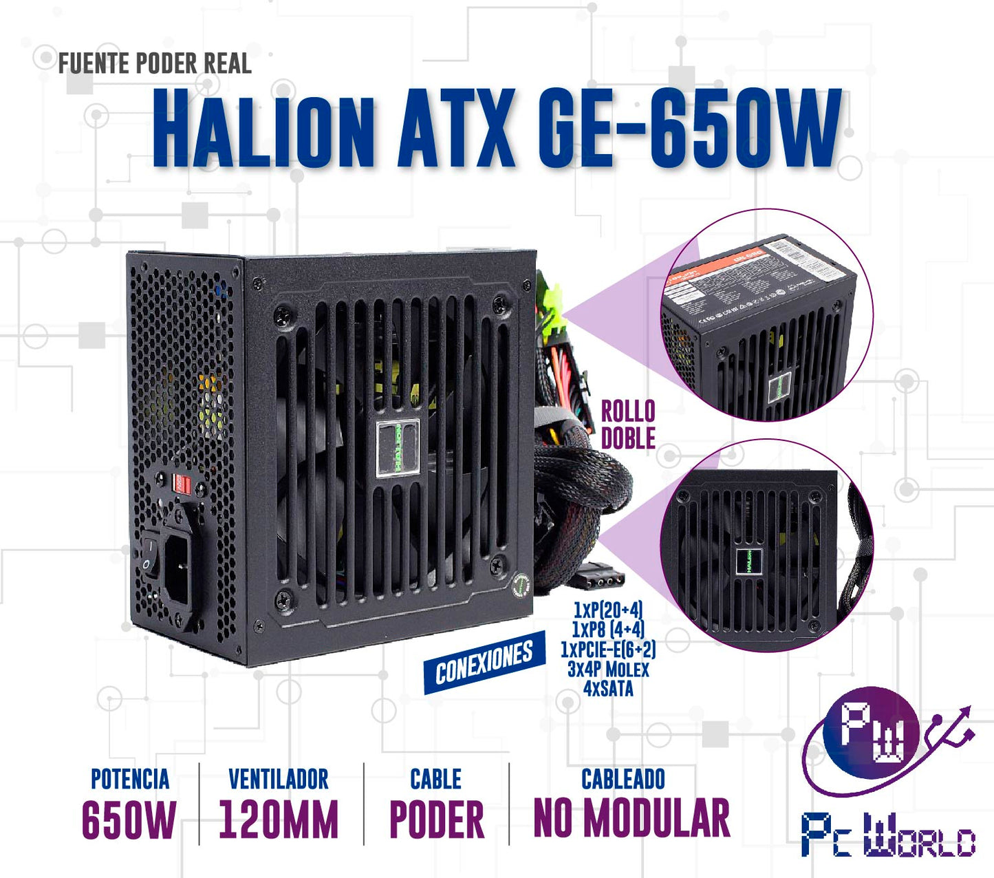Fuente De Poder Halion Gaming GE-650 de 650W Real
