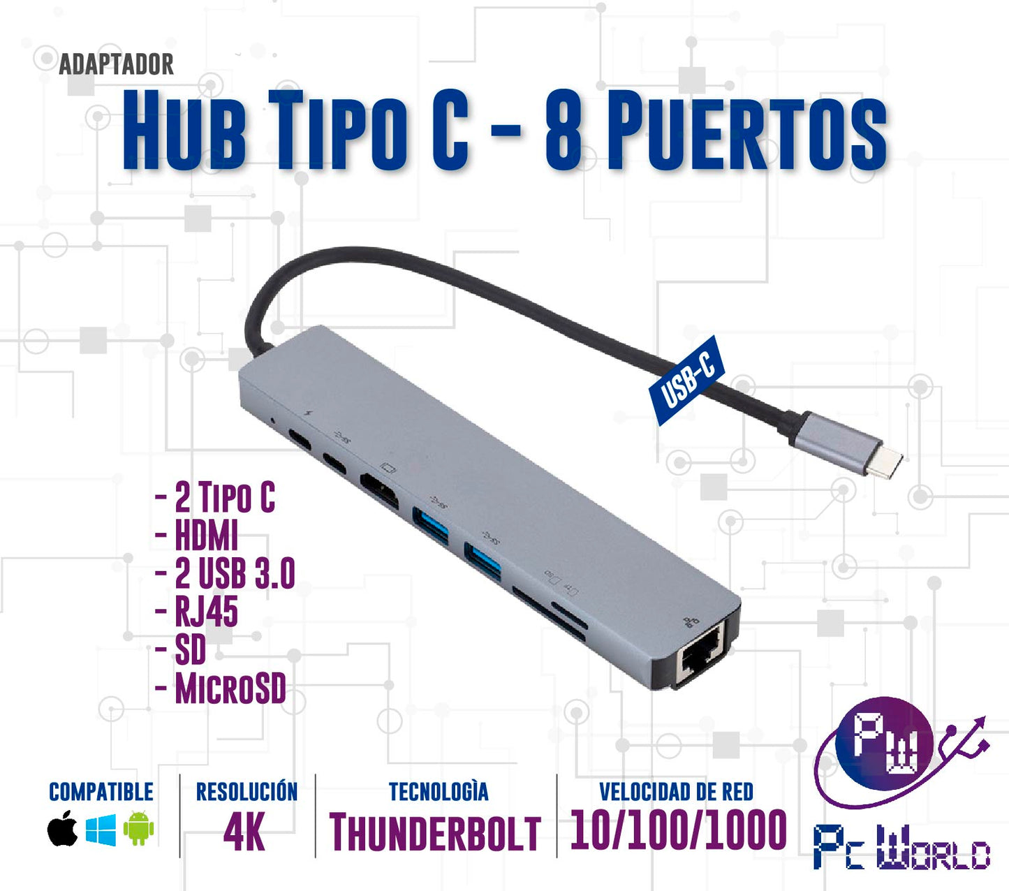 Hub Usb C Adaptador Multifuncional 8 En 1