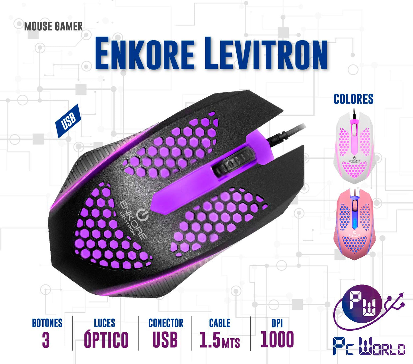 Mouse Gamer Enkore Levitron Ekm107 Black/Pink/White Usb