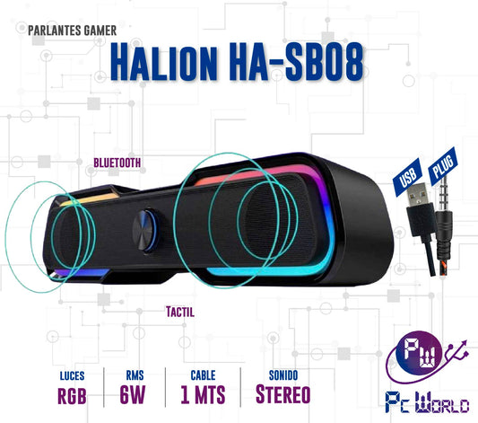 Parlante Gamer Halion HA-SB08 Barra USB RGB Bluetooth
