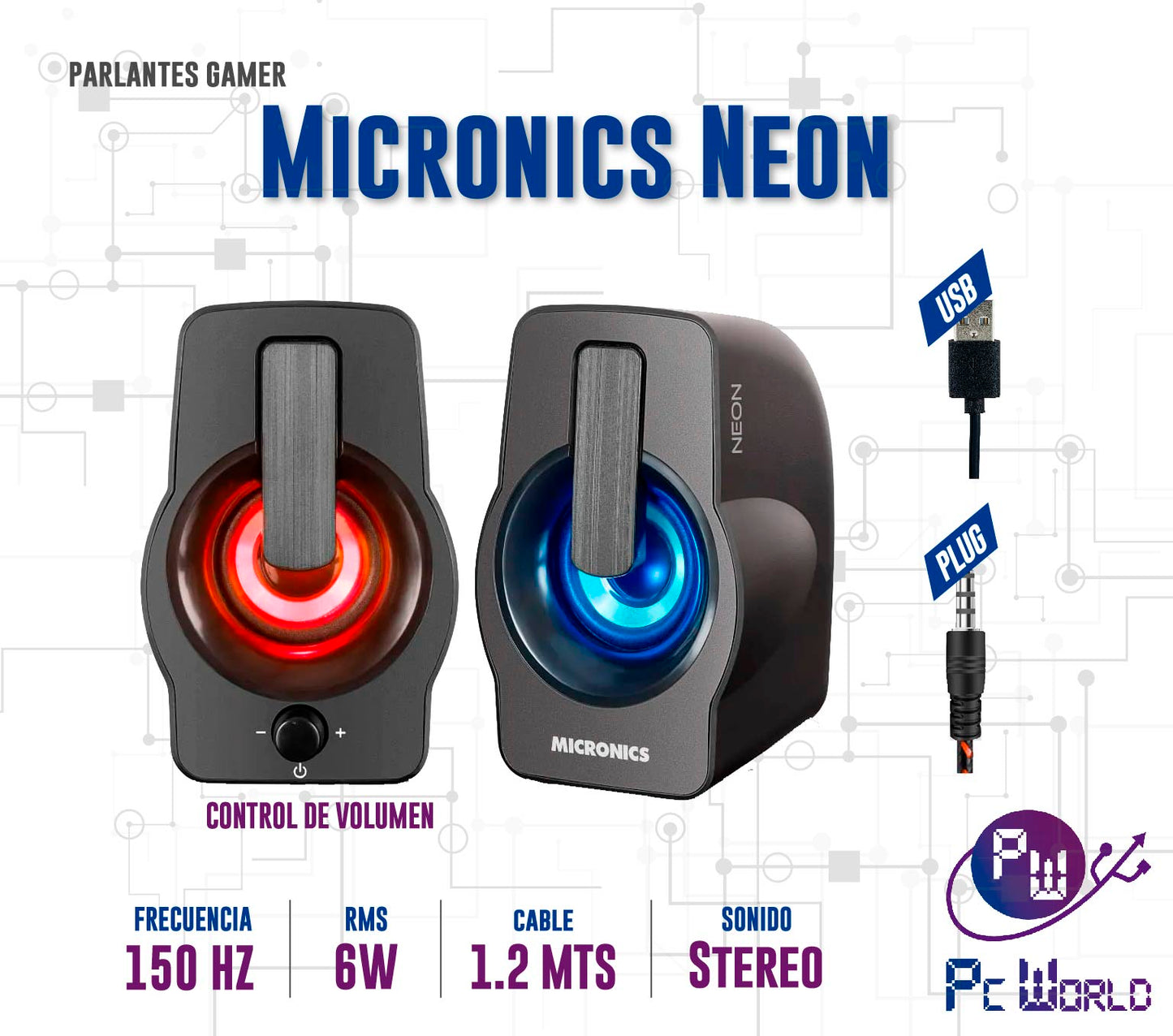 Parlante Gamer Micronics Neon One Mic S307-7 Rgb
