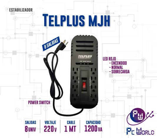 Estabilizador TELPLUS MJH de 1200VA 600W – 8 Tomas