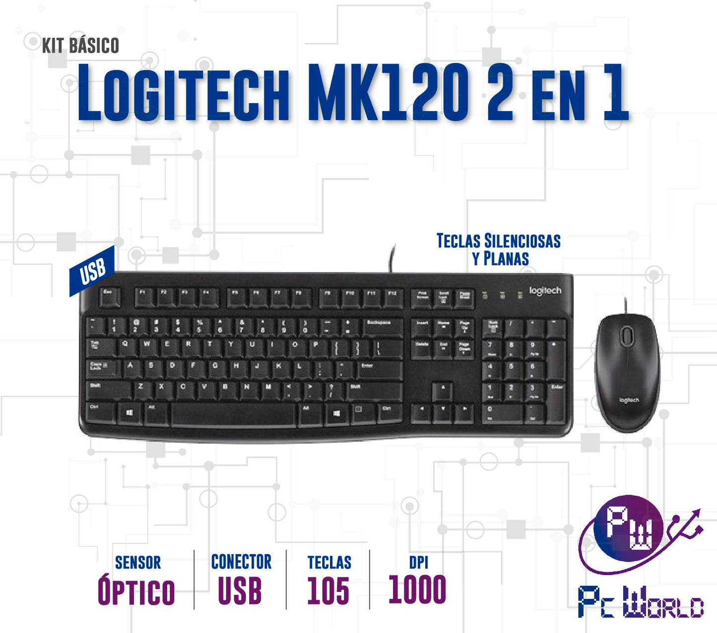 Kit De Teclado Y Mouse Logitech Mk120 Usb Sp Black